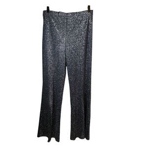 Vintage 70s Three Flaggs Glam Disco Metallic Flare Pull On Stretchy Pants Medium